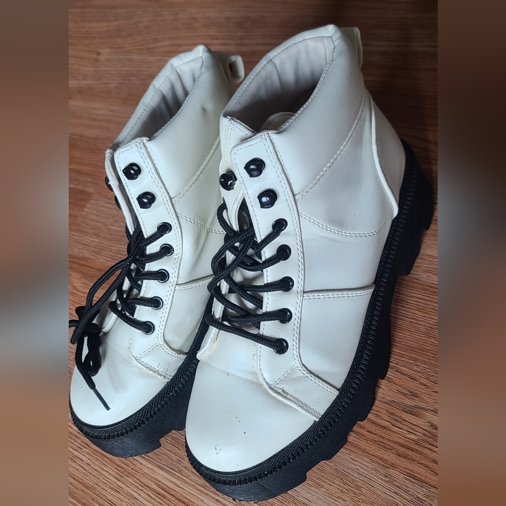White Platform Boots - Size 8